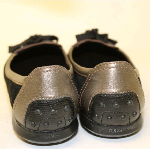 Tod's Gold Black Suede Ballet Flats Comfort Slip On Driving Shoes 8 - Picture 4 of 10